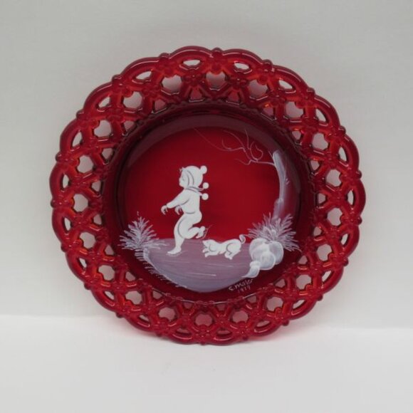 Westmoreland Red MARY GREGORY 8 1/4 In Plate Hand Painted by S. Miller 1979 - Picture 1 of 4